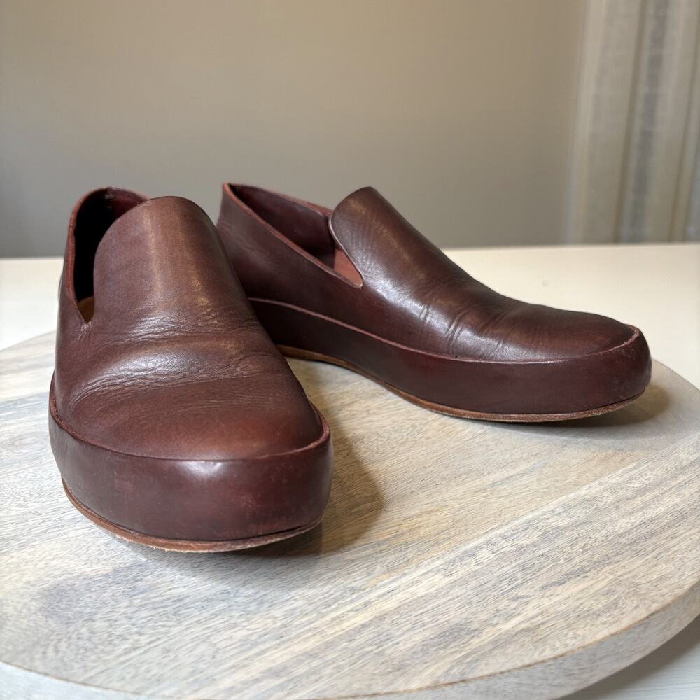 Feit Handmade Maroon Red Leather Slip-On Loafers Minimalist Women's Size 9 US